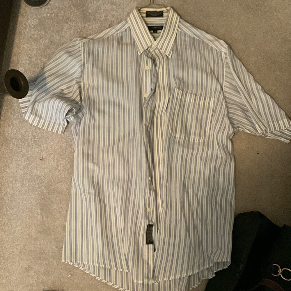 White blue and gray striped button-down shirt by Cambridge Classics